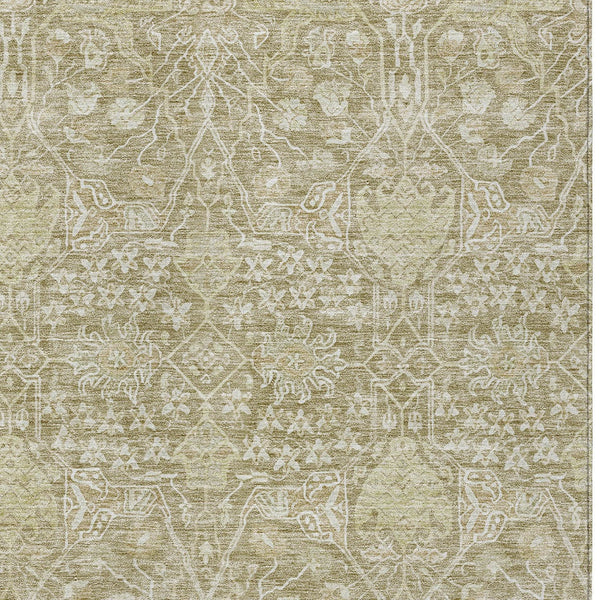 Homeroots 3' Artichoke Green And Ivory Floral Area Rug – Stylish, Washable, Indoor/Outdoor Design For Any Space 5' X 8' Polyester 604684