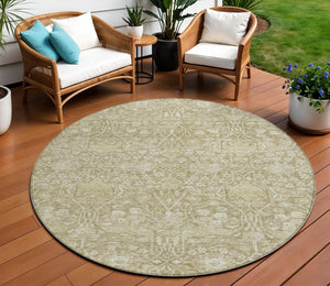 Homeroots 3' Artichoke Green And Ivory Floral Area Rug – Stylish, Washable, Indoor/Outdoor Design For Any Space 8' Round Polyester 604685