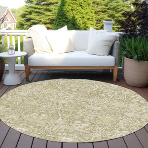 Homeroots 3' Artichoke Green And Ivory Floral Area Rug – Stylish, Washable, Indoor/Outdoor Design For Any Space 8' Round Polyester 604685