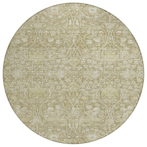 HomeRoots 5' Elegant Floral Area Rug in Taupe & Beige - Washable, Durable for Indoor & Outdoor Spaces 8' Round 604685