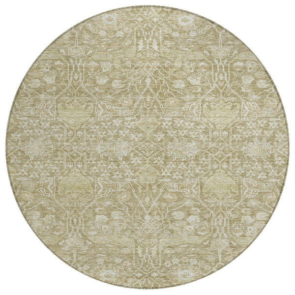 HomeRoots 5' Elegant Floral Area Rug in Taupe & Beige - Washable, Durable for Indoor & Outdoor Spaces 8' Round 604685