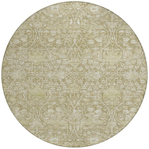 Homeroots 3' Artichoke Green And Ivory Floral Area Rug – Stylish, Washable, Indoor/Outdoor Design For Any Space 8' Round Polyester 604685