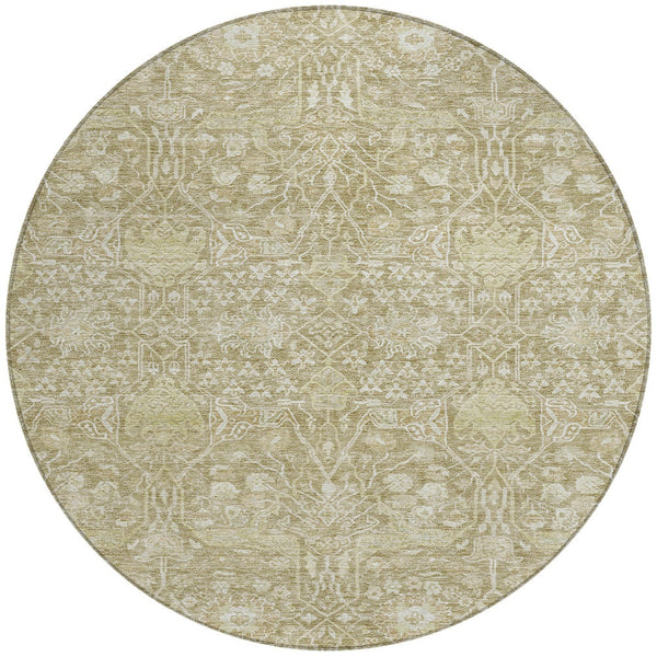 Homeroots 3' Artichoke Green And Ivory Floral Area Rug – Stylish, Washable, Indoor/Outdoor Design For Any Space 8' Round Polyester 604685