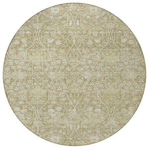 Homeroots 3' Artichoke Green And Ivory Floral Area Rug – Stylish, Washable, Indoor/Outdoor Design For Any Space 8' Round Polyester 604685