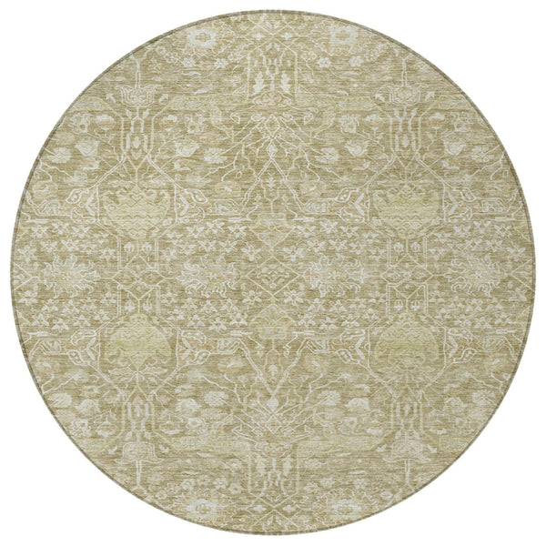 Homeroots 3' Artichoke Green And Ivory Floral Area Rug – Stylish, Washable, Indoor/Outdoor Design For Any Space 8' Round Polyester 604685