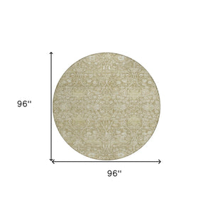 Homeroots 3' Artichoke Green And Ivory Floral Area Rug – Stylish, Washable, Indoor/Outdoor Design For Any Space 8' Round Polyester 604685