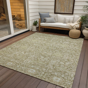 Homeroots 3' Artichoke Green And Ivory Floral Area Rug – Stylish, Washable, Indoor/Outdoor Design For Any Space 9' X 12' Polyester 604687