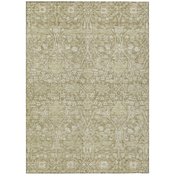 HomeRoots 9' X 12' Indoor Outdoor Floral Area Rug - Durable, Washable Taupe & Beige Design for Any Space 604687