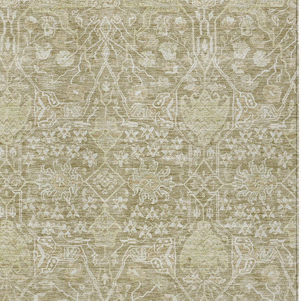 Homeroots 3' Artichoke Green And Ivory Floral Area Rug – Stylish, Washable, Indoor/Outdoor Design For Any Space 9' X 12' Polyester 604687