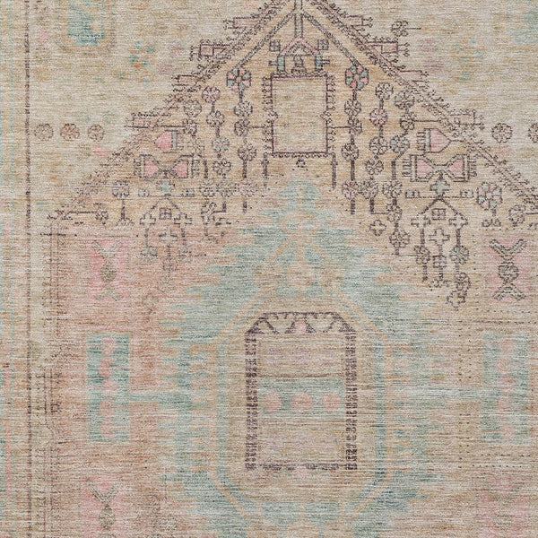 Homeroots 3' Stylish Pink And Sky Blue Oriental Washable Area Rug For Indoor And Outdoor Spaces, Durable Design 3' X 5' Polyester 604689