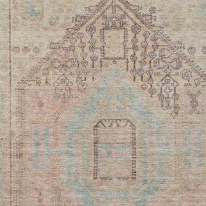 Homeroots 3' Stylish Pink And Sky Blue Oriental Washable Area Rug For Indoor And Outdoor Spaces, Durable Design 5' X 8' Polyester 604690