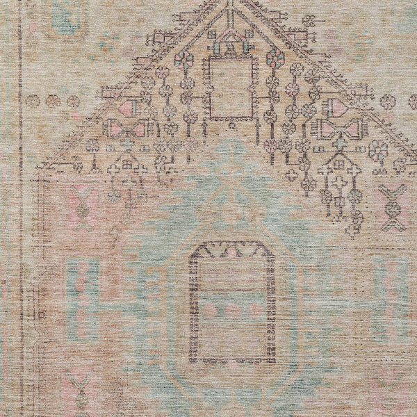 Homeroots 3' Stylish Pink And Sky Blue Oriental Washable Area Rug For Indoor And Outdoor Spaces, Durable Design 5' X 8' Polyester 604690