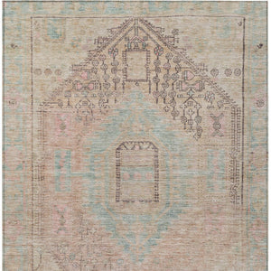 Homeroots 3' Stylish Pink And Sky Blue Oriental Washable Area Rug For Indoor And Outdoor Spaces, Durable Design 5' X 8' Polyester 604690