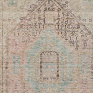 Homeroots 3' Stylish Pink And Sky Blue Oriental Washable Area Rug For Indoor And Outdoor Spaces, Durable Design 8' X 10' Polyester 604692