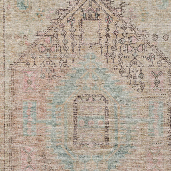 Homeroots 3' Stylish Pink And Sky Blue Oriental Washable Area Rug For Indoor And Outdoor Spaces, Durable Design 8' X 10' Polyester 604692