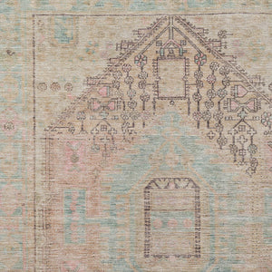 Homeroots 3' Stylish Pink And Sky Blue Oriental Washable Area Rug For Indoor And Outdoor Spaces, Durable Design 10' X 14' Polyester 604694