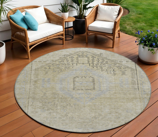 Homeroots 3' Stylish Pink And Sky Blue Oriental Washable Area Rug For Indoor And Outdoor Spaces, Durable Design 8' Round Polyester 604697