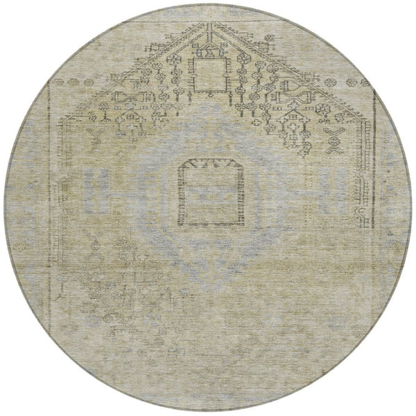 Homeroots 3' Stylish Pink And Sky Blue Oriental Washable Area Rug For Indoor And Outdoor Spaces, Durable Design 8' Round Polyester 604697