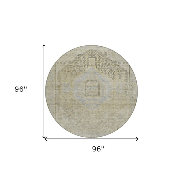 Homeroots 3' Stylish Pink And Sky Blue Oriental Washable Area Rug For Indoor And Outdoor Spaces, Durable Design 8' Round Polyester 604697