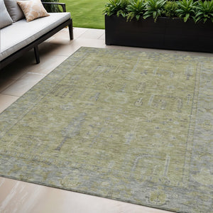 HomeRoots 5' Artichoke Green and Gray Oriental Area Rug - Stylish, Washable Design for Indoor and Outdoor Spaces 5' X 8' 604702