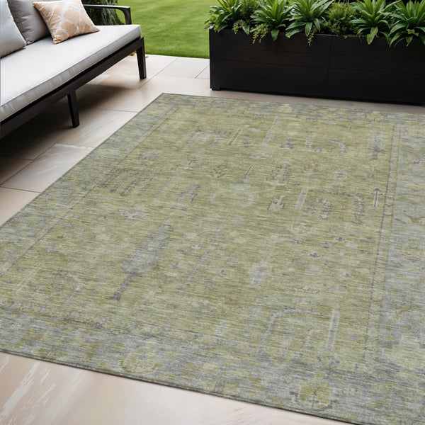 HomeRoots 5' Artichoke Green and Gray Oriental Area Rug - Stylish, Washable Design for Indoor and Outdoor Spaces 5' X 8' 604702