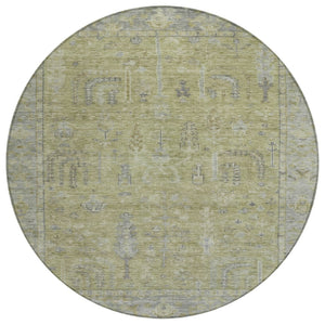 HomeRoots 5' Artichoke Green and Gray Oriental Area Rug - Stylish, Washable Design for Indoor and Outdoor Spaces 8' Round 604703