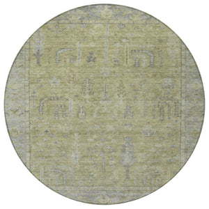 HomeRoots 5' Artichoke Green and Gray Oriental Area Rug - Stylish, Washable Design for Indoor and Outdoor Spaces 8' Round 604703