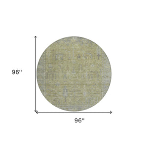 HomeRoots 5' Artichoke Green and Gray Oriental Area Rug - Stylish, Washable Design for Indoor and Outdoor Spaces 8' Round 604703
