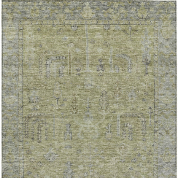 HomeRoots 5' Artichoke Green and Gray Oriental Area Rug - Stylish, Washable Design for Indoor and Outdoor Spaces 8' X 10' 604704