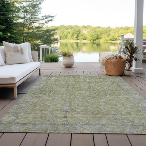 HomeRoots 5' Artichoke Green and Gray Oriental Area Rug - Stylish, Washable Design for Indoor and Outdoor Spaces 8' X 10' 604704