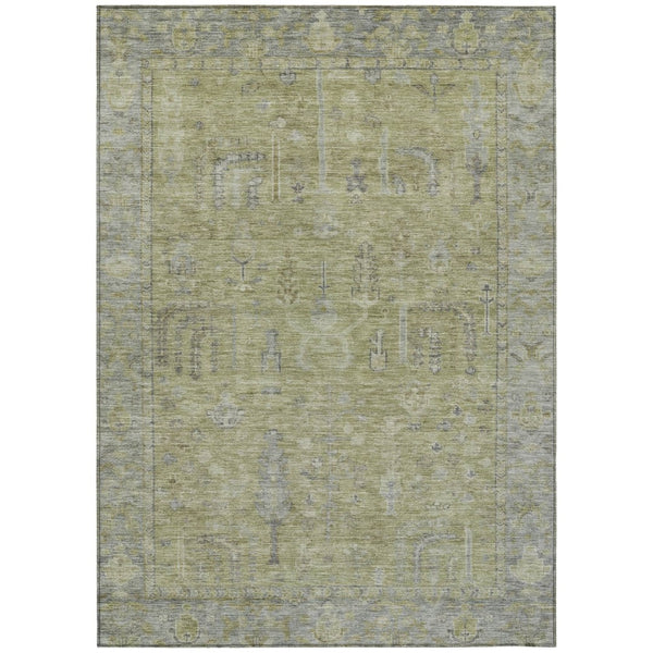HomeRoots 5' Artichoke Green and Gray Oriental Area Rug - Stylish, Washable Design for Indoor and Outdoor Spaces 8' X 10' 604704