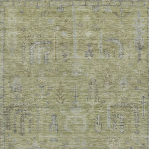 HomeRoots 5' Artichoke Green and Gray Oriental Area Rug - Stylish, Washable Design for Indoor and Outdoor Spaces 8' X 10' 604704