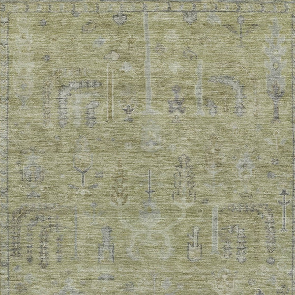 HomeRoots 5' Artichoke Green and Gray Oriental Area Rug - Stylish, Washable Design for Indoor and Outdoor Spaces 8' X 10' 604704