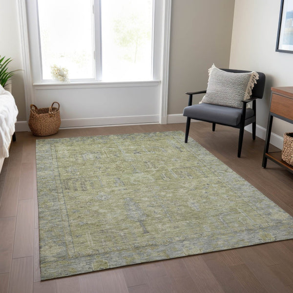 HomeRoots 5' Artichoke Green and Gray Oriental Area Rug - Stylish, Washable Design for Indoor and Outdoor Spaces 8' X 10' 604704