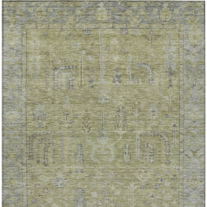 HomeRoots 9' X 12' Artichoke Green & Gray Oriental Washable Area Rug for Indoor/Outdoor Style & Durability 604705