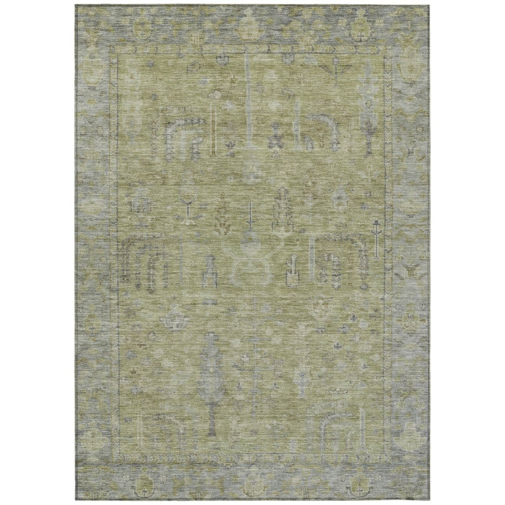 HomeRoots 9' X 12' Artichoke Green & Gray Oriental Washable Area Rug for Indoor/Outdoor Style & Durability 604705