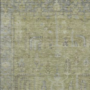 HomeRoots 9' X 12' Artichoke Green & Gray Oriental Washable Area Rug for Indoor/Outdoor Style & Durability 604705