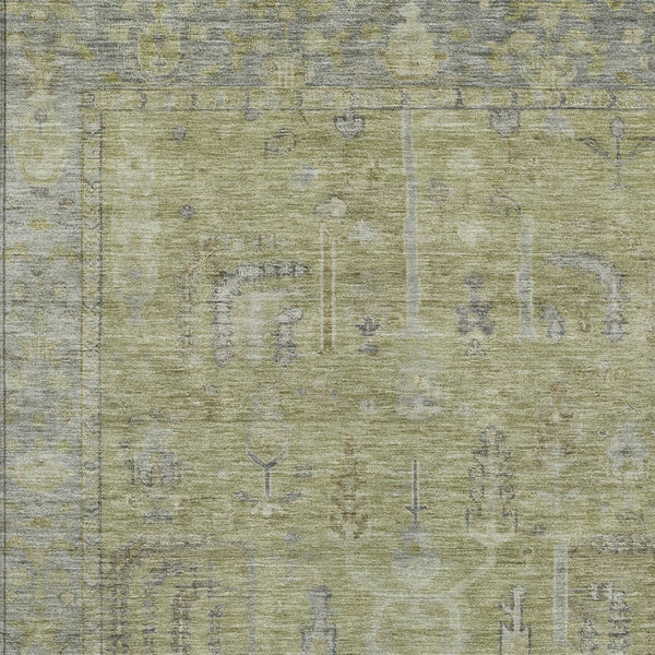 HomeRoots 9' X 12' Artichoke Green & Gray Oriental Washable Area Rug for Indoor/Outdoor Style & Durability 604705