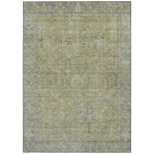 HomeRoots 5' Artichoke Green and Gray Oriental Area Rug - Stylish, Washable Design for Indoor and Outdoor Spaces 10' X 14' 604706