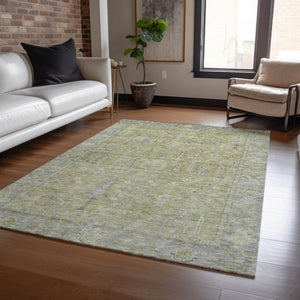 HomeRoots 5' Artichoke Green and Gray Oriental Area Rug - Stylish, Washable Design for Indoor and Outdoor Spaces 10' X 14' 604706