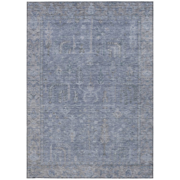 HomeRoots 5' Denim Blue and Gray Oriental Area Rug - Stylish, Durable, and Washable for Indoor/Outdoor Use 5' X 8' 604714