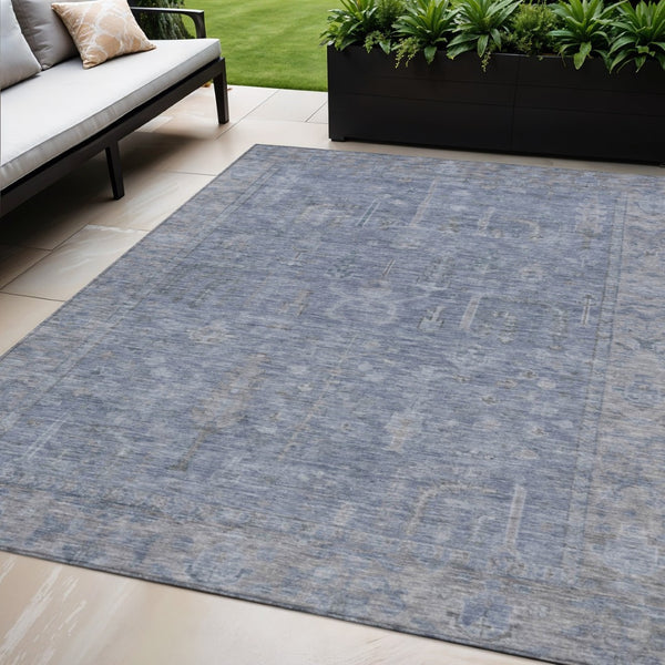 HomeRoots 5' Denim Blue and Gray Oriental Area Rug - Stylish, Durable, and Washable for Indoor/Outdoor Use 5' X 8' 604714