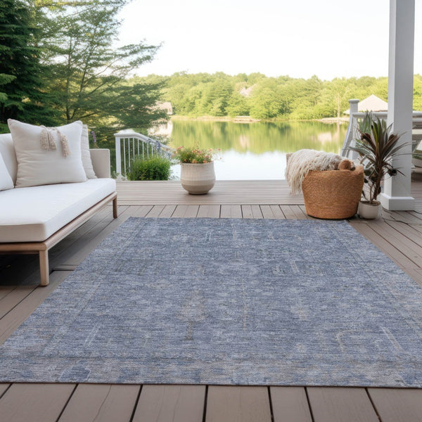 HomeRoots 5' Denim Blue and Gray Oriental Area Rug - Stylish, Durable, and Washable for Indoor/Outdoor Use 5' X 8' 604714