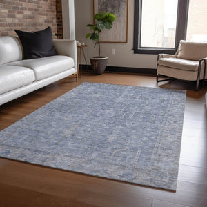 HomeRoots 5' Denim Blue and Gray Oriental Area Rug - Stylish, Durable, and Washable for Indoor/Outdoor Use 5' X 8' 604714