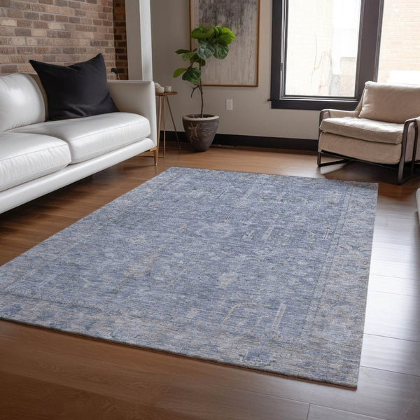 HomeRoots 5' Denim Blue and Gray Oriental Area Rug - Stylish, Durable, and Washable for Indoor/Outdoor Use 5' X 8' 604714
