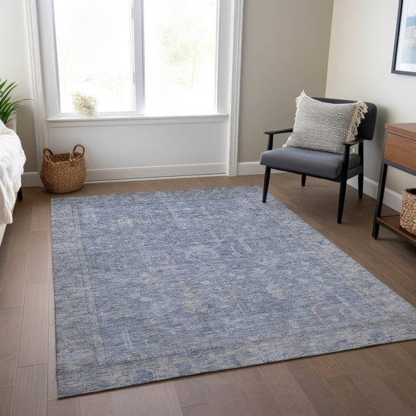 HomeRoots 5' Denim Blue and Gray Oriental Area Rug - Stylish, Durable, and Washable for Indoor/Outdoor Use 5' X 8' 604714