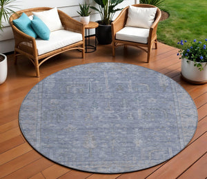 HomeRoots 5' Denim Blue and Gray Oriental Area Rug - Stylish, Durable, and Washable for Indoor/Outdoor Use 8' Round 604715