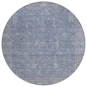 HomeRoots 5' Denim Blue and Gray Oriental Area Rug - Stylish, Durable, and Washable for Indoor/Outdoor Use 8' Round 604715