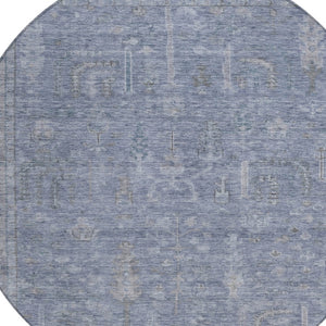 HomeRoots 5' Denim Blue and Gray Oriental Area Rug - Stylish, Durable, and Washable for Indoor/Outdoor Use 8' Round 604715