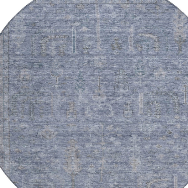 HomeRoots 5' Denim Blue and Gray Oriental Area Rug - Stylish, Durable, and Washable for Indoor/Outdoor Use 8' Round 604715